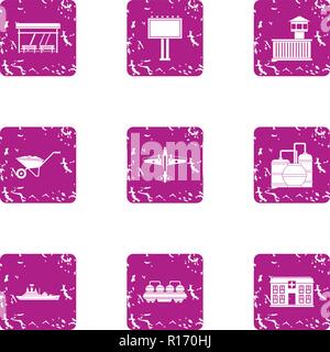 Civic icons set, grunge style Stock Vector