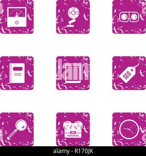 Engine optimization icons set, grunge style Stock Vector