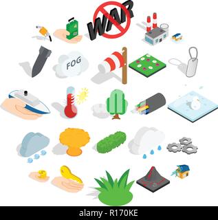 Fire icons set, isometric style Stock Vector
