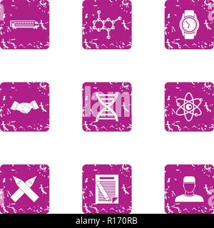 Experiment icons set, grunge style Stock Vector
