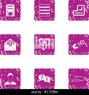 Understanding icons set, grunge style Stock Vector