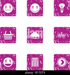 Advertising intervention icons set, grunge style Stock Vector