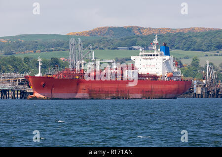 Oil terminal with tanker in Firth of Forth near Edinburgh Stock Photo