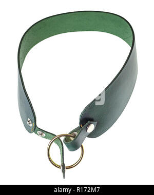 handmade green leather waist belt cut out on white background Stock Photo