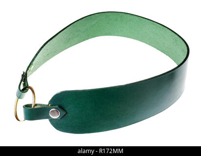handmade green leather circle belt cut out on white background Stock Photo