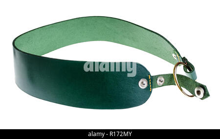 handmade stylish green leather belt cut out on white background Stock Photo