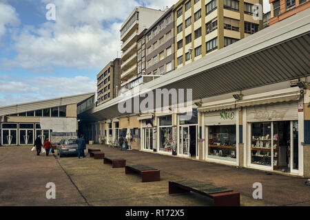 Building in the typical shopping area of Ferrol, Galicia, Spain, Europe Stock Photo