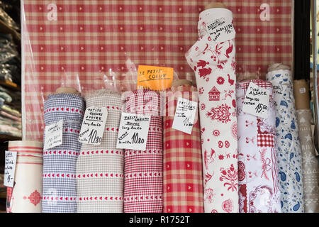 Alsatian traditional cotton fabric for sale in Strasbourg, France Stock Photo