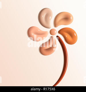 Pastel colour foundation cream in shape of flower, pink background Stock Photo