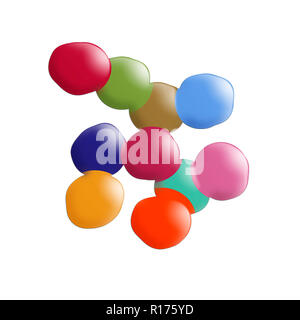 Multi coloured spots of paint merging together, white background Stock Photo