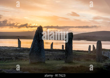 ring of brodgar neolithic standing stones, stone circle Stock Photo