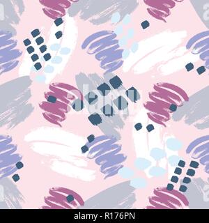 Pink grey red white purple hand drawn paint linesvector seamless pattern Stock Vector