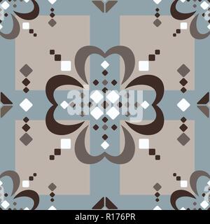 Fair Isle style jumbo large scale brown beige blue white vector seamless abstract pattern Stock Vector