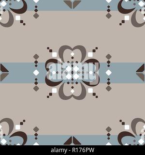 Fair Isle style vector seamless abstract pattern with brown white flowers on the beige background Stock Vector