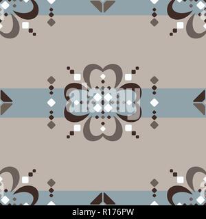 Fair Isle style vector seamless abstract pattern with brown white flowers on the beige background Stock Vector