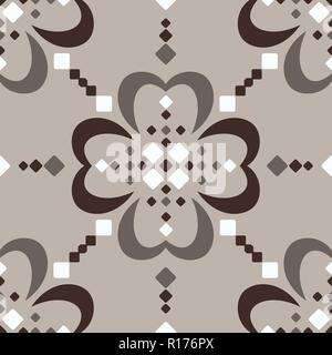 Jumbo large scale Fair Isle style brown beige white vector seamless abstract floral pattern Stock Vector