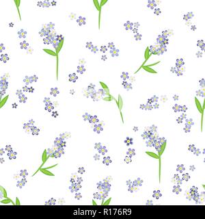 Tender lilac forget-me-not flowers on the white background vector seamless pattern for bed linen, curtains, decorative pillows, other home decor and w Stock Vector