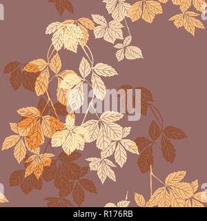 Yellow and cream liana floral pattern on the brown background for bed linen, curtains, decorative pillows, other home textile and women's clothing Stock Vector