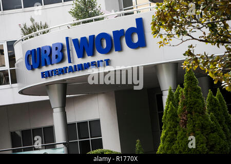 A logo sign outside of the headquarters of Curb Records and Word Entertainment in Nashville, Tennessee, on October 9, 2018. Stock Photo