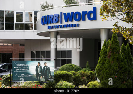 A logo sign outside of the headquarters of Curb Records and Word Entertainment in Nashville, Tennessee, on October 9, 2018. Stock Photo