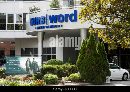 A logo sign outside of the headquarters of Curb Records and Word Entertainment in Nashville, Tennessee, on October 9, 2018. Stock Photo