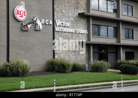 A logo sign outside of The RCA Victor Recording Studio in Nashville, Tennessee, on October 9, 2018. Stock Photo