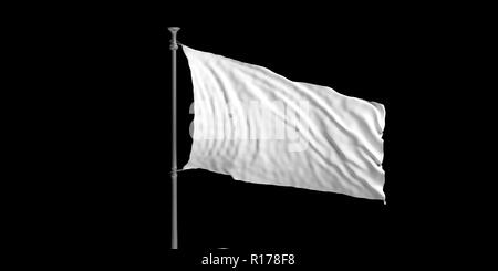 Blank white waving flag isolated on black background. 3d illustration Stock Photo