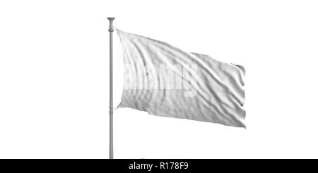 Blank white waving flag isolated on white background. 3d illustration Stock Photo