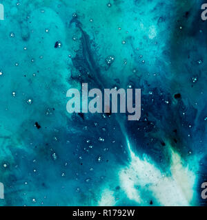 Water and paint textures aerial view, abstract background Stock Photo