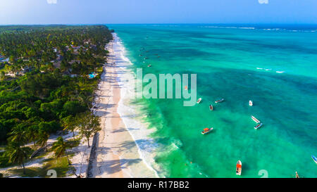 Aerial. Paje village, Zanzibar, Tanzania. Stock Photo