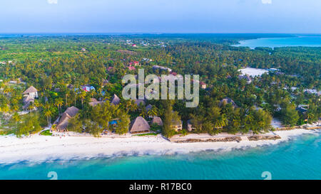 Aerial. Paje village, Zanzibar, Tanzania. Stock Photo