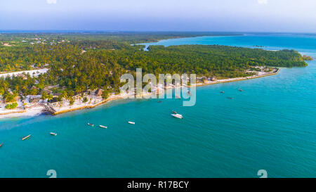 Aerial. Paje village, Zanzibar, Tanzania. Stock Photo