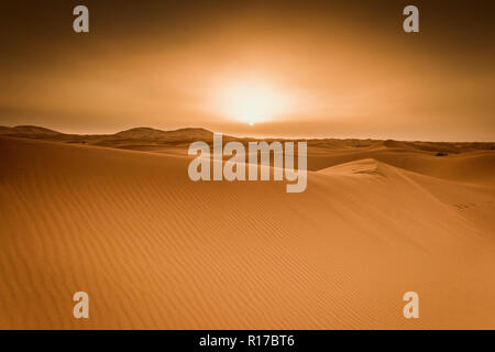 Majestic beautiful scene of Merzouga dunes of Sahara desert Morocco. Stock Photo