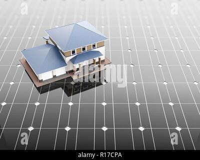 3D illustration solar panels. Solar panel produces green ...