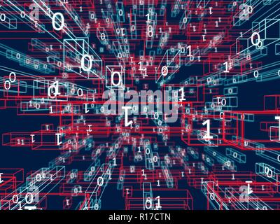 Abstract binary code background. Digital technology pattern. 3D render ...
