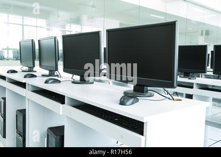 Computer Lab,Neatly placed rows of computer. Stock Photo