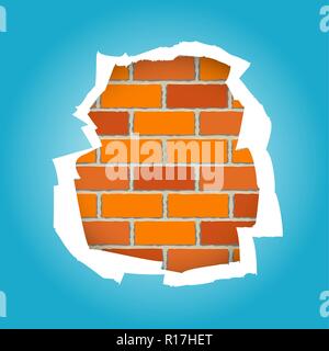 Blue paper torn wall Stock Vector