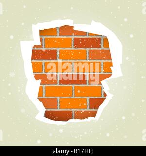 Christmas snow paper torn wall Stock Vector