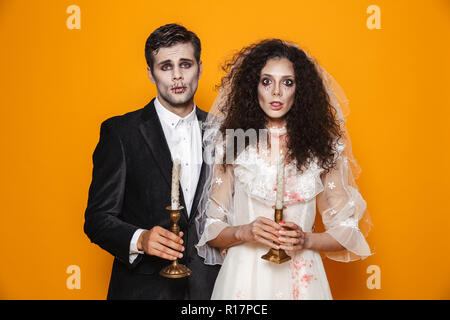 Photo Of Attractive Zombie Couple Bridegroom And Bride Wearing Outfit 