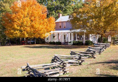 MCCONNELLS, SC (USA) - November 3, 2018:  The welcome center at Historic Brattonsville during an American Civil War reenactment in autumn. Stock Photo