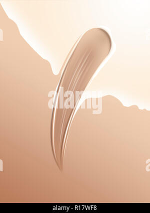 Close up of light and dark liquid foundation with finger smear on white background Stock Photo