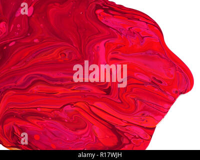 Close up view of nail polish colours mixing together, red, pink and purple, white background Stock Photo