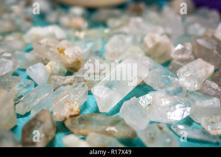 set of raw white quartz crystals isolated background Stock Photo