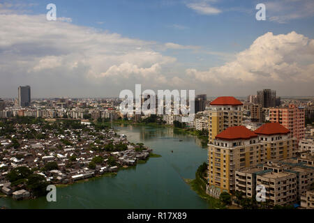 Aerial view of Gulshan Lake area in Dhaka city. Dhaka, Bangladesh. Stock Photo