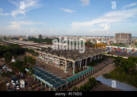 Aerial view of Kamalapur Railway Station is the central railway station in Dhaka, Bangladesh. It was built by Robet Bouighy. Dhaka, Bangladesh. Stock Photo