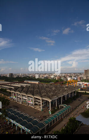 Aerial view of Kamalapur Railway Station is the central railway station in Dhaka, Bangladesh. It was built by Robet Bouighy. Dhaka, Bangladesh. Stock Photo