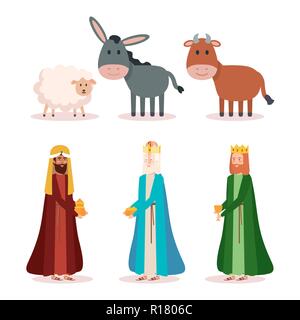 wise kings and animals manger characters vector illustration design Stock Vector