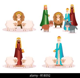 wise kings and baby jesus manger characters vector illustration design Stock Vector