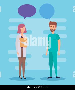 doctors couple talking characters vector illustration design Stock Vector