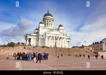 20 September 2018: Helsinki, Finland - Tour group at Helsinki Cathedral,  the Finnish Evangelical Lutheran cathedral of the Diocese of Helsinki, in Se Stock Photo